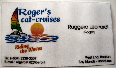 Business card of Roger's cat-cruises